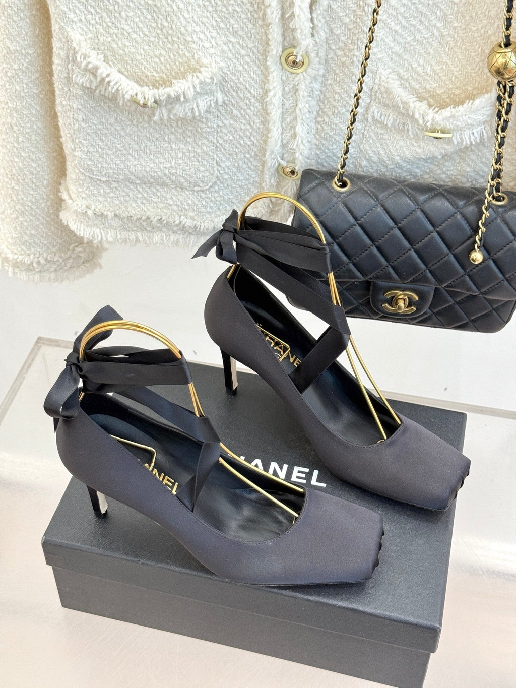 Chanel 26C Ballet High Heels Black in Silk 616003