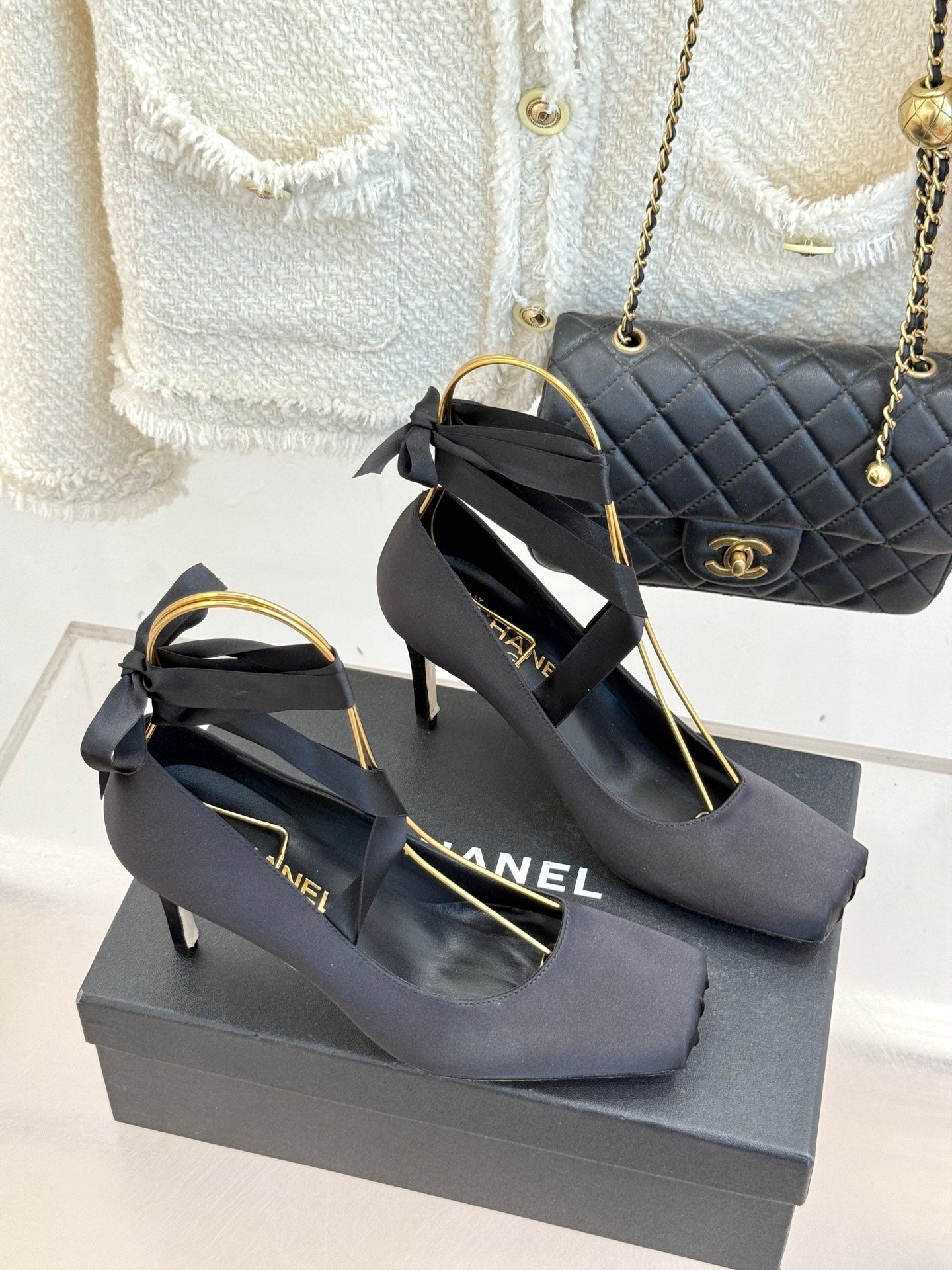 Chanel 26C Ballet High Heels Black in Silk 616003