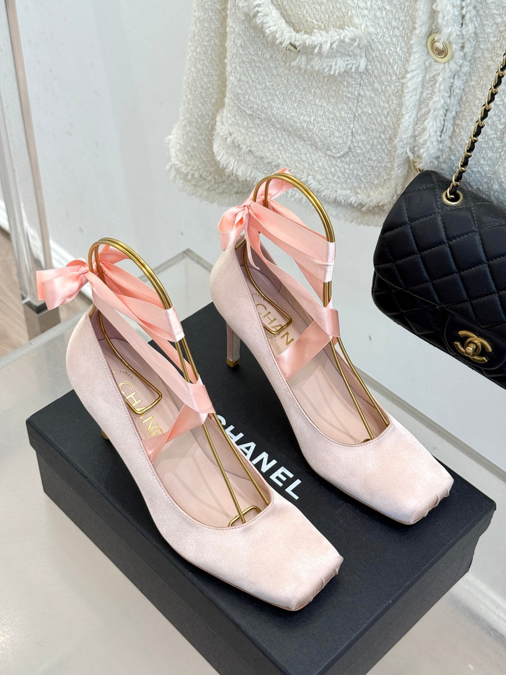 Chanel 26C Ballet High Heels Pink  in Silk 616002