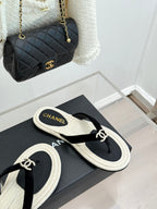 Chanel 26C Hemp Rope Sole Double C Flip-Flops Black in Sheepskin 615960