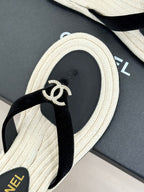 Chanel 26C Hemp Rope Sole Double C Flip-Flops Black in Sheepskin 615960