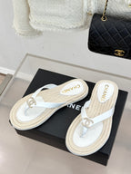Chanel 26C Hemp Rope Sole Double C Flip-Flops White in Sheepskin 615959