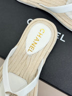 Chanel 26C Hemp Rope Sole Double C Flip-Flops White in Sheepskin 615959