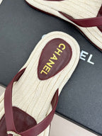 Chanel 26C Hemp Rope Sole Double C Flip-Flops Burgundy in Sheepskin 615958
