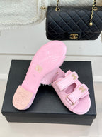 Chanel 26C Double C Backpack Buckle Velcro Slippers Pink in Lambskin 615793
