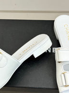 Chanel 26C Double C Backpack Buckle Velcro Slippers White in Lambskin 615792