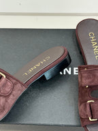 Chanel 26C Double C Backpack Buckle Velcro Slippers Burgundy in Suede 615790