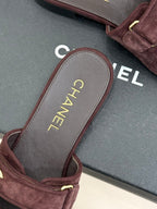 Chanel 26C Double C Backpack Buckle Velcro Slippers Burgundy in Suede 615790