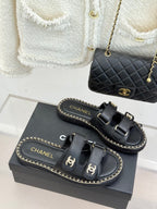 Chanel 26C Chain Double C Buckle Slippers Black Cowhide 615788