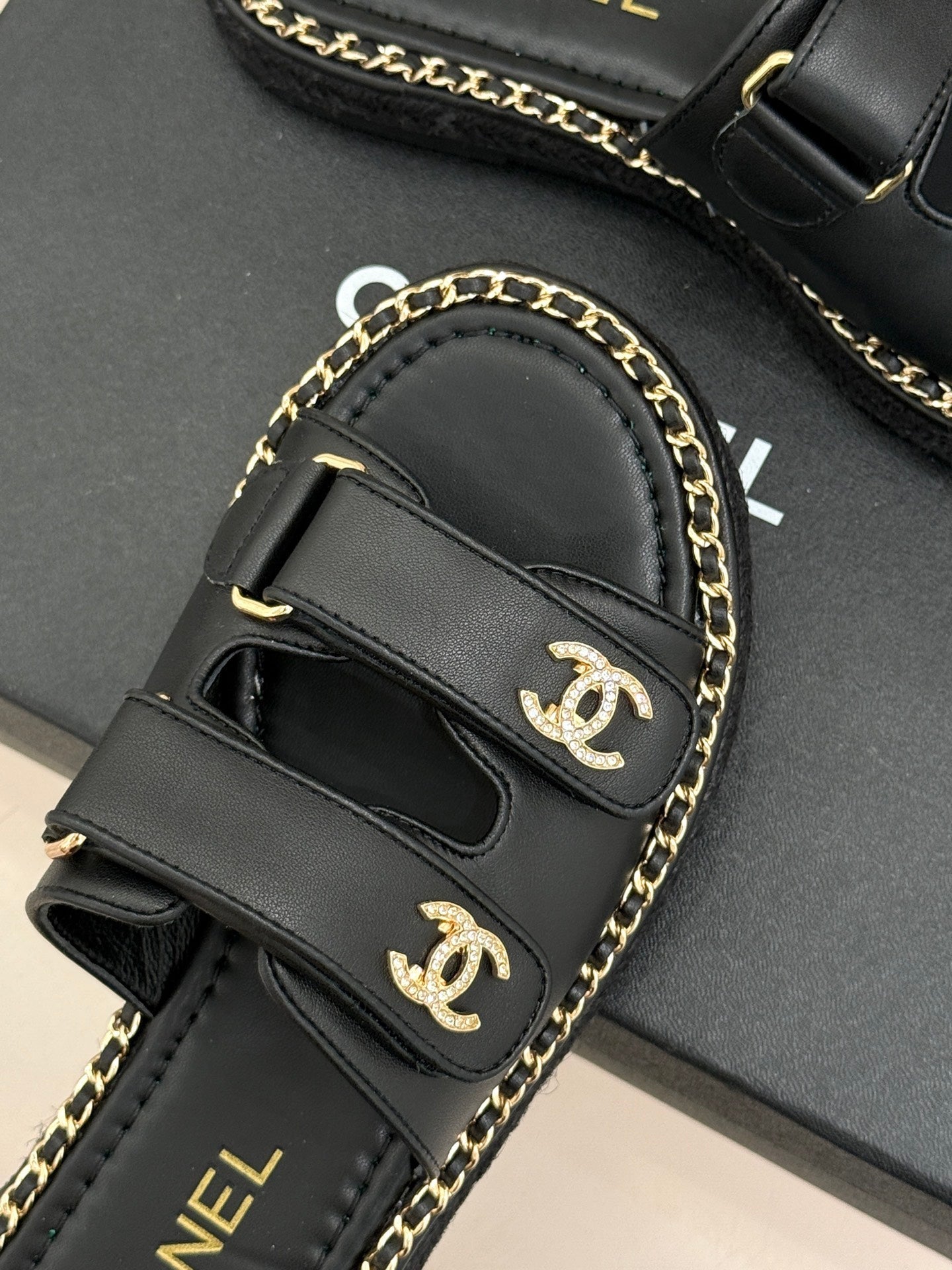 Chanel 26C Chain Double C Buckle Slippers Black Cowhide 615788