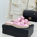 Chanel 26C Chain Double C Buckle Slippers Pink Cowhide 615787
