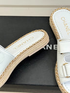 Chanel 26C Chain Double C Buckle Slippers White Cowhide 615785
