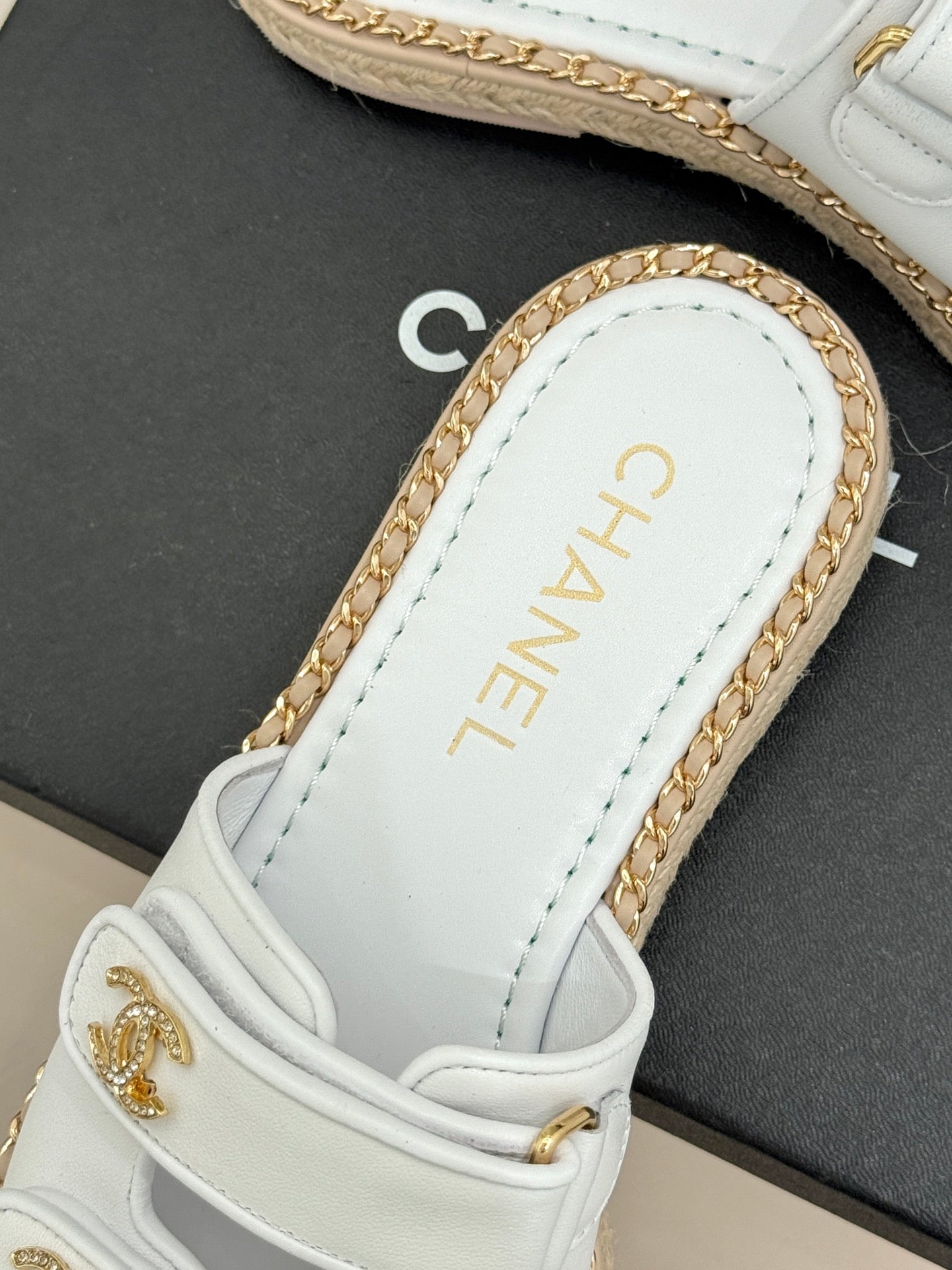 Chanel 26C Chain Double C Buckle Slippers White Cowhide 615785