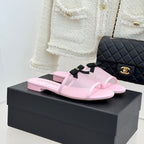 Chanel  26C Double C Bow Slippers Pink in Mesh 615710