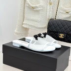 Chanel  26C Double C Bow Slippers White in Mesh 615709