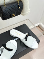 Chanel  26C Double C Bow Slippers White in Mesh 615709