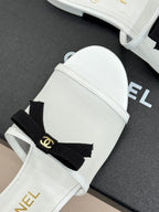 Chanel  26C Double C Bow Slippers White in Mesh 615709