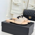 Chanel  26C Double C Bow Slippers Beige in Mesh 615708