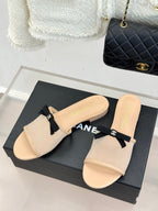 Chanel  26C Double C Bow Slippers Beige in Mesh 615708