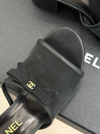 Chanel  26C Double C Bow Slippers High Heel Black in Mesh 615707