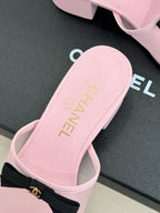 Chanel  26C Double C Bow Slippers High Heel Pink in Mesh 615706