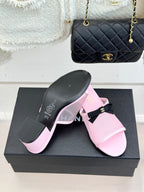 Chanel  26C Double C Bow Slippers High Heel Pink in Mesh 615706