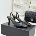 Chanel 26C Open-Back High-Heel Sandals Black in Leather 615703