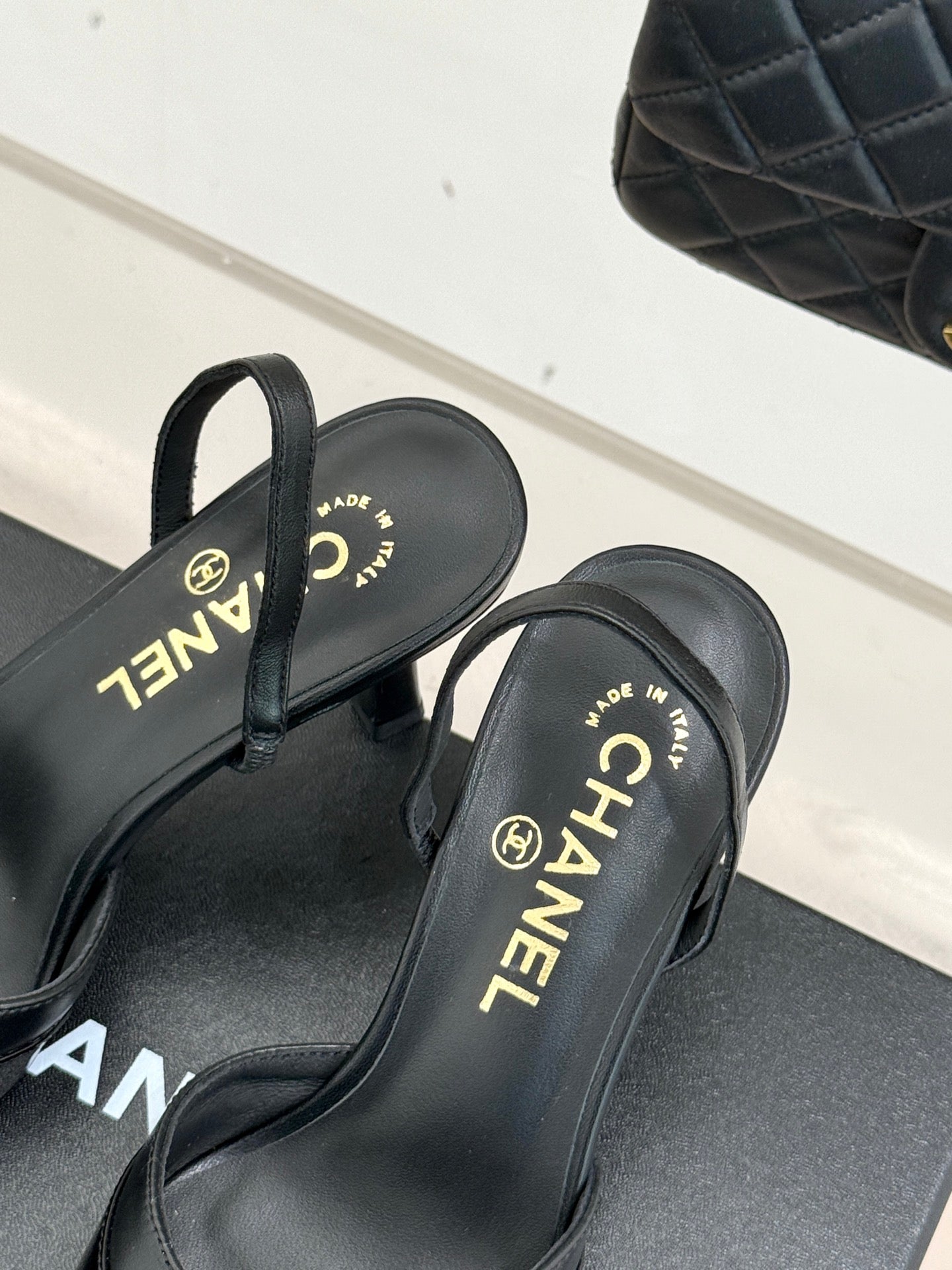 Chanel 26C Open-Back High-Heel Sandals Black in Leather 615703
