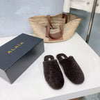 ALAIA 25 Fur Mule Slipper Dark Brown in Lambswool 629516