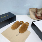 ALAIA 25 Fur Mule Slipper Camel in Lambswool 629517