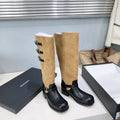 Atelier Edition 26ss Retro Buckled Round Toe Color Block Long Boots Brown Black in Calfskin and Suede