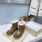 UNFOLIO 26SS Snow Ankel Boots Brown in Lambswool and Cow Suede 629522