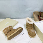 UNFOLIO 26SS Snow Ankel Boots Light Brown in Lambswool and Cow Suede 629523