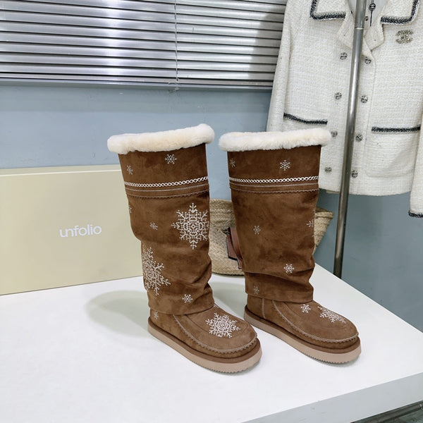 UNFOLIO 26SS Snow High Boots Brown in Lambswool and Cow Suede 629524