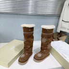 UNFOLIO 26SS Snow High Boots Brown in Lambswool and Cow Suede 629524