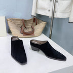 BRUNELLO CUCINELLI 26 Closed-Toe Chunky Heel Mules Black in Cow Suede 629527