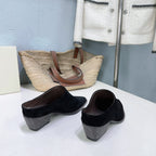 BRUNELLO CUCINELLI 26 Closed-Toe Chunky Heel Mules Black in Cow Suede 629527