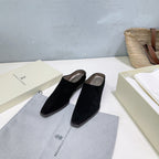 BRUNELLO CUCINELLI 26 Closed-Toe Chunky Heel Mules Black in Cow Suede 629527