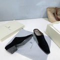 BRUNELLO CUCINELLI 26 Closed-Toe Chunky Heel Mules Black in Cow Suede 629527