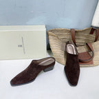 BRUNELLO CUCINELLI 26 Closed-Toe Chunky Heel Mules Dark Brown in Cow Suede 629528