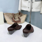 BRUNELLO CUCINELLI 26 Closed-Toe Chunky Heel Mules Dark Brown in Cow Suede 629528