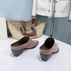 BRUNELLO CUCINELLI 26 Closed-Toe Chunky Heel Mules Pink in Cow Suede 629529