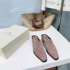 BRUNELLO CUCINELLI 26 Closed-Toe Chunky Heel Mules Pink in Cow Suede 629529