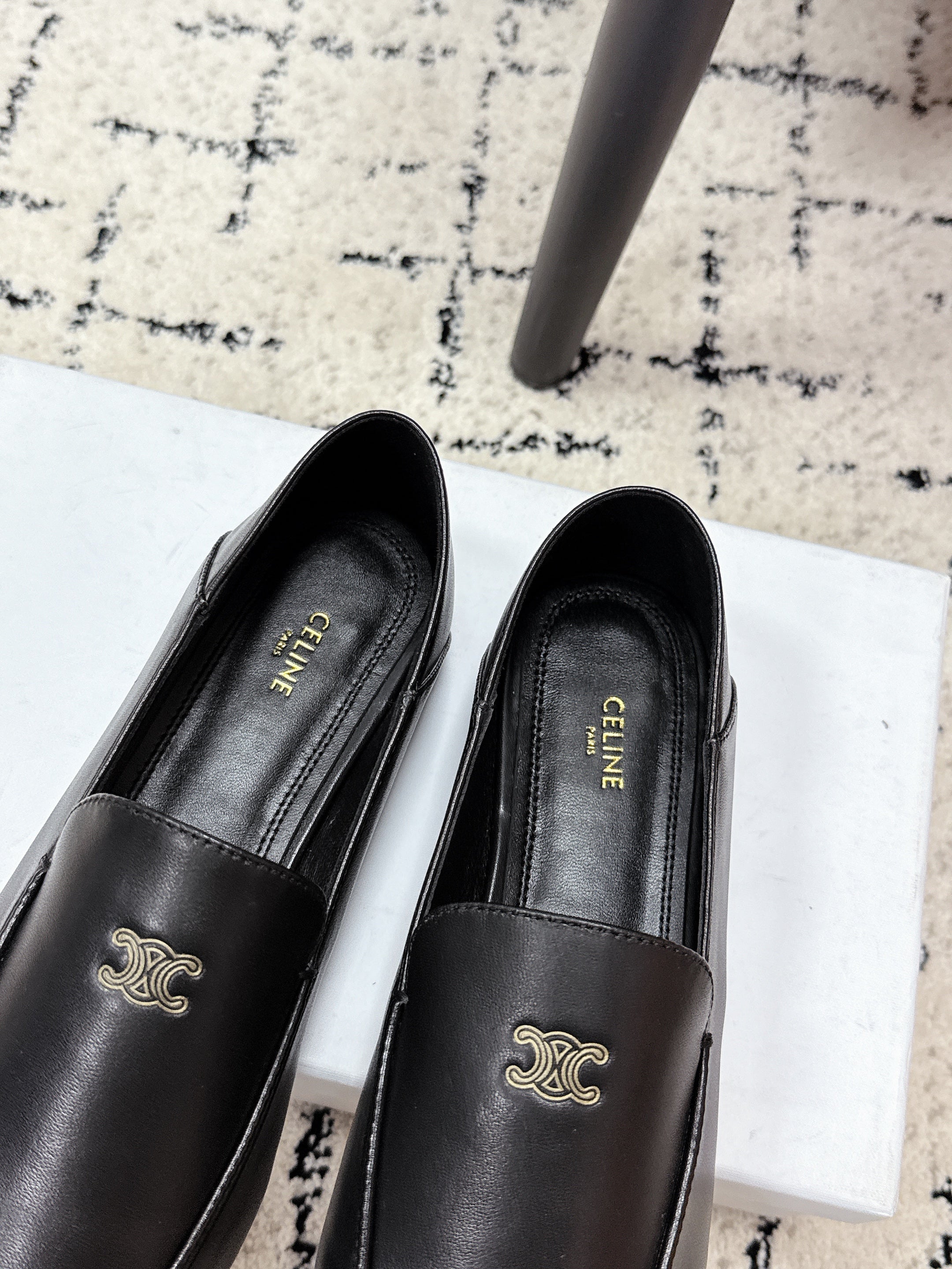 Celine 26 Aura Triomphe Loafer Black in Lambskin 631123