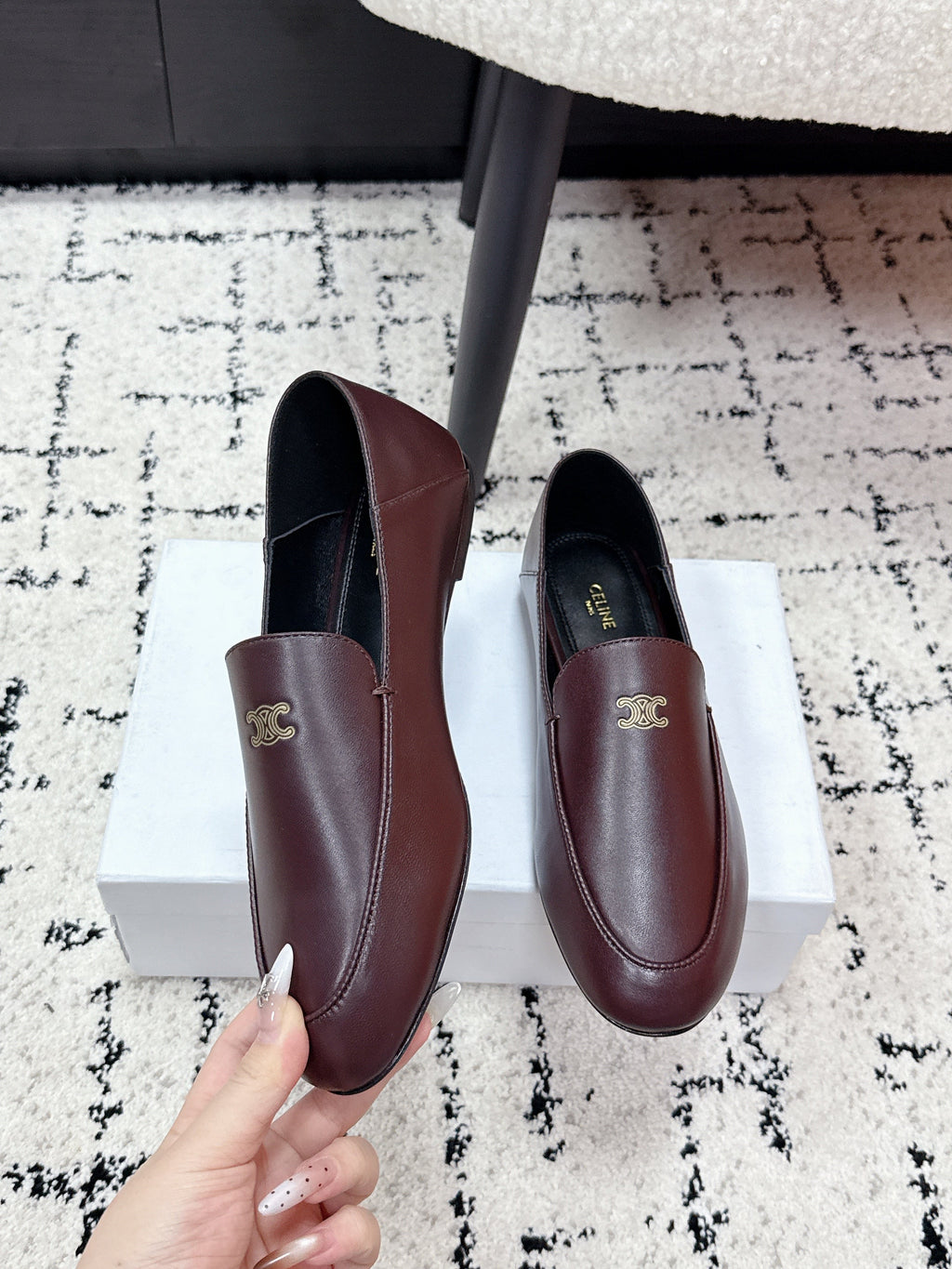 Celine 26 Aura Triomphe Loafer Burgundy in Lambskin 631124