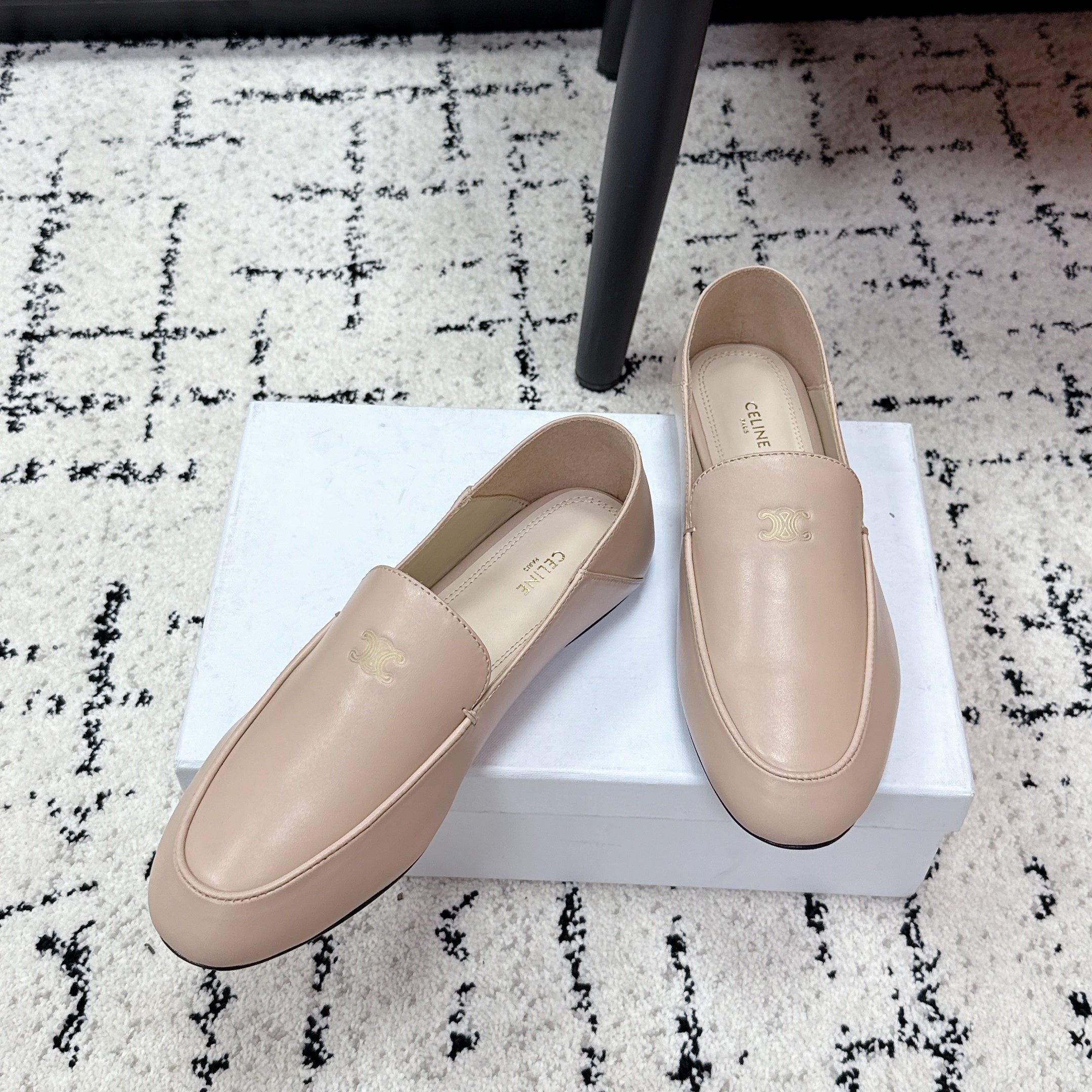 Celine 26 Aura Triomphe Loafer Light Beige in Lambskin 631125