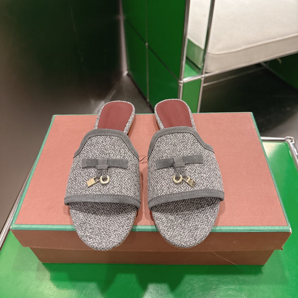Loro Piana 26 Slippers Gray Wish Sheepskin Fabric 632135