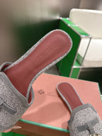 Loro Piana 26 Slippers Gray Wish Sheepskin Fabric 632135