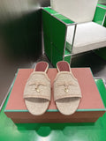 Loro Piana 26 Slippers Beige Wish Sheepskin Fabric 632137