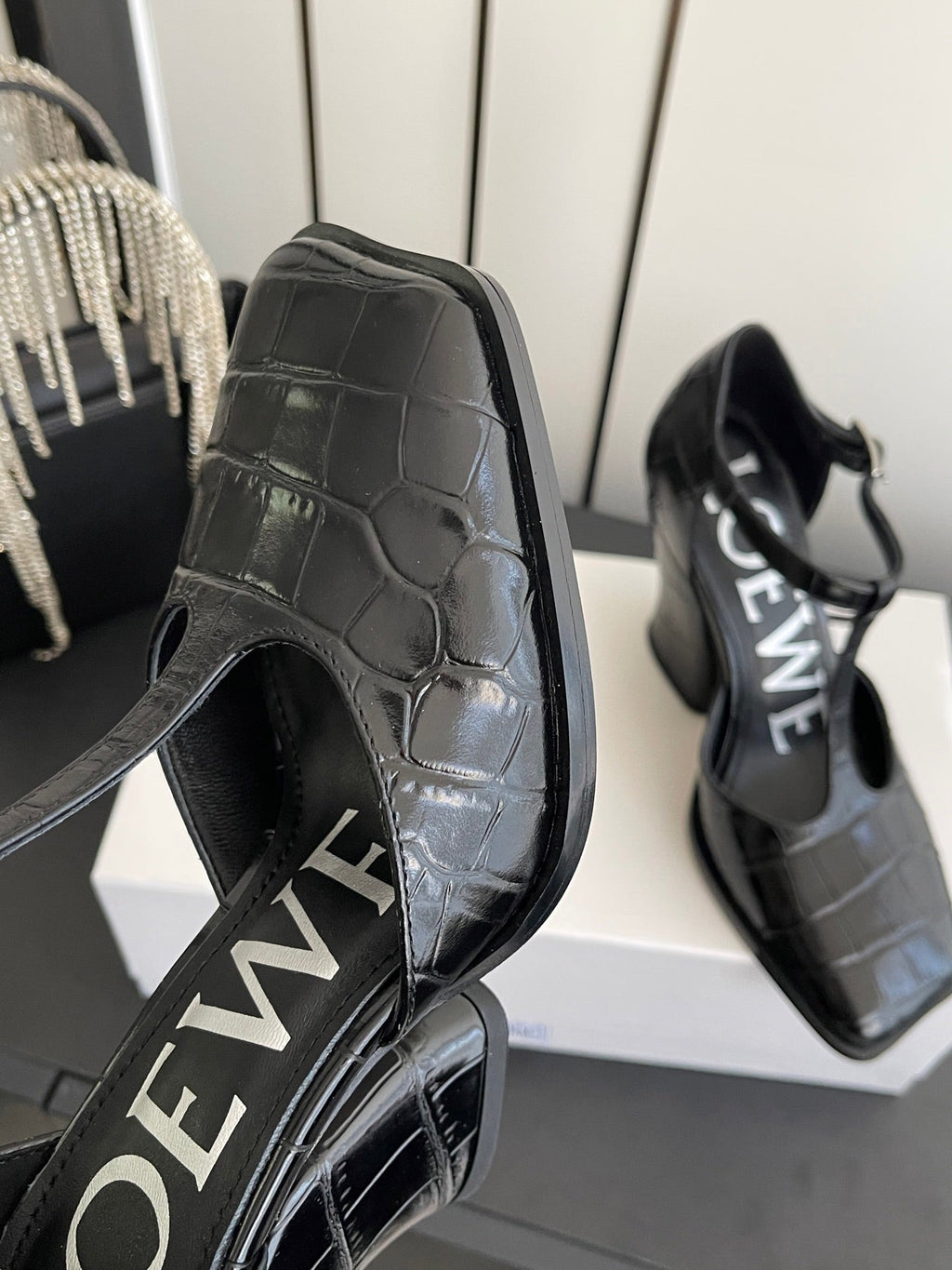 LOEWE 26SS Chunky Heel 50 Mary Jane Black in Leather 631743